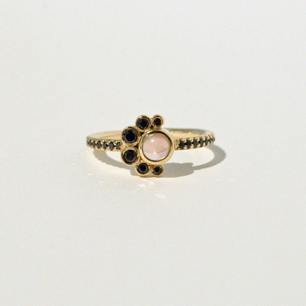 MOCIUN Sunstone and Black Diamond Crescent Ring